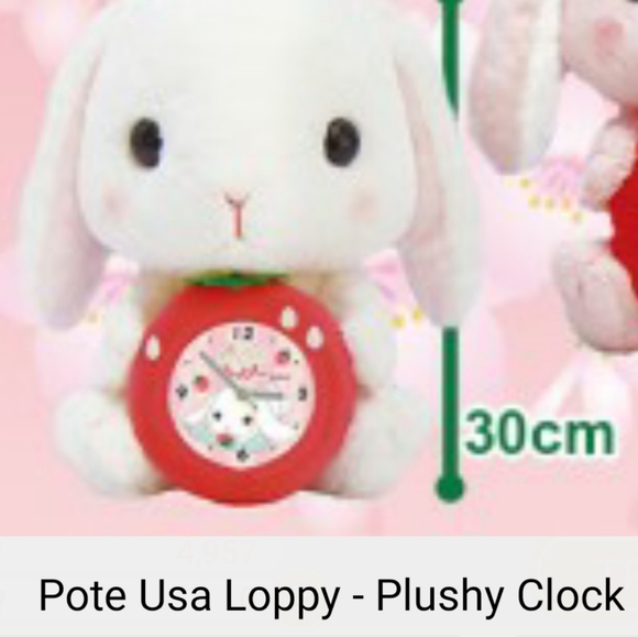 Pote USA Loppy Plush 30cm Clock Bunny Rabbit White Toreba Japan - Picture 2 of 2